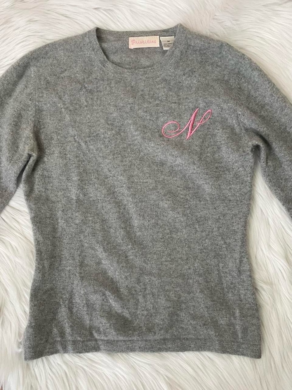 Vintage Y2K pink embroidered cashmere sweater by Priorities